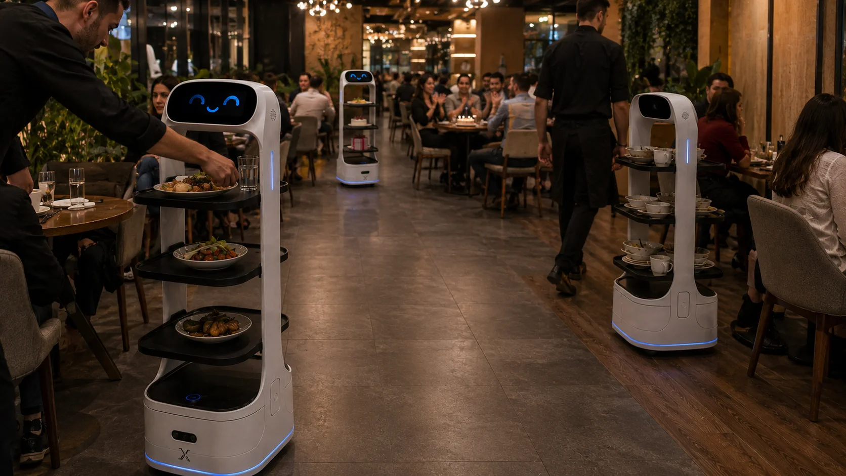 COMEE V2 yoğun bir restoranda canlı servis